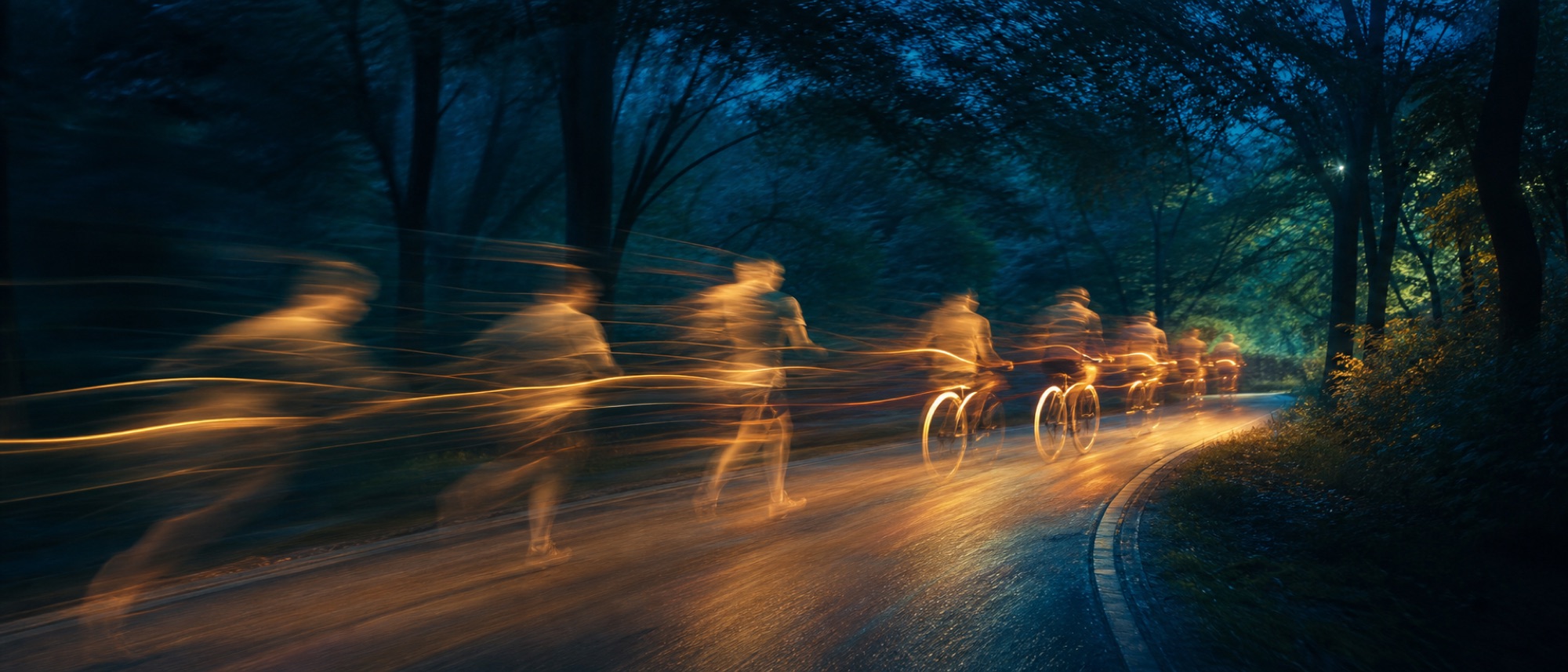 Runners in motion at dusk